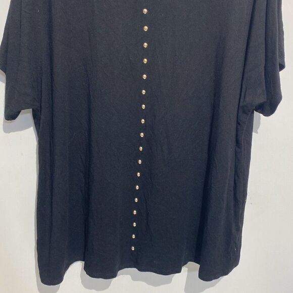 Philosophy Women's Black Studded Crew Neck Cold Shoulder Blouse Size 2X - Picture 2 of 7